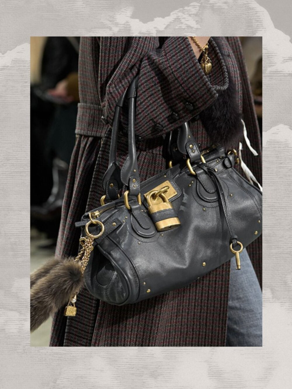 CHLOE Paddington Charcoal Dark Gray Gold Satchel Y2K Bag Shoulder Phoebe Philo